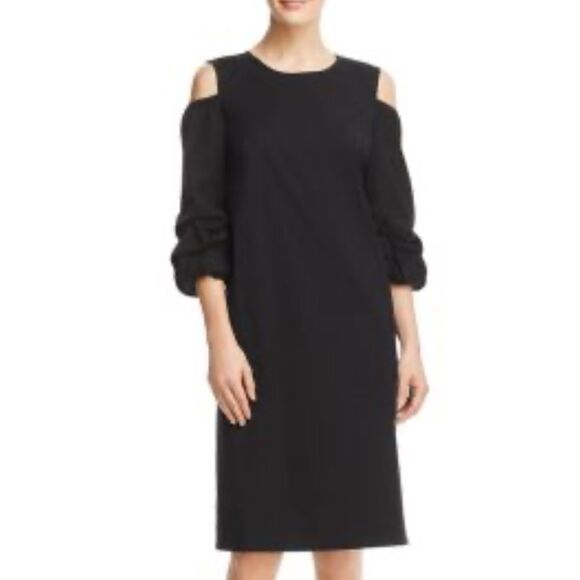 Lafayette 148 New York Willa Black Cold Shoulder Shift Dress| Size L - Picture 1 of 9